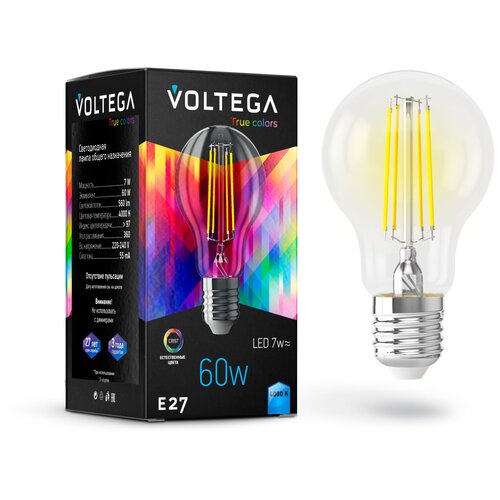 фото Voltega лампа светодиодная voltega e27 7w 4000k прозрачная vg10-a60e27cold7w-fhr 7155