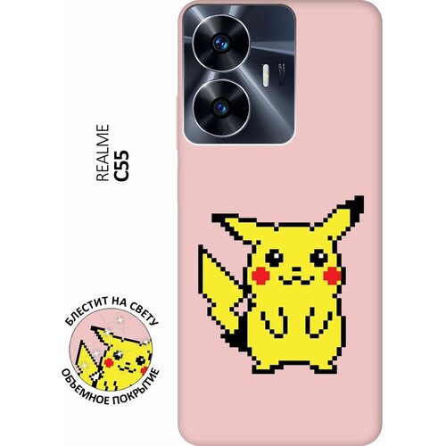 Силиконовый чехол на Realme C55, Рилми С55 Silky Touch Premium с принтом Pixel Pikachu розовый силиконовый чехол на realme c55 рилми с55 silky touch premium с принтом pixel duck розовый