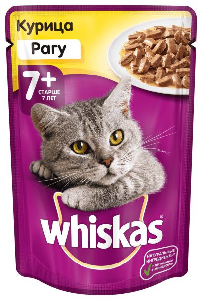 Влажный корм WHISKAS® для кошек старше 7 лет, рагу с курицей, 75г*28шт