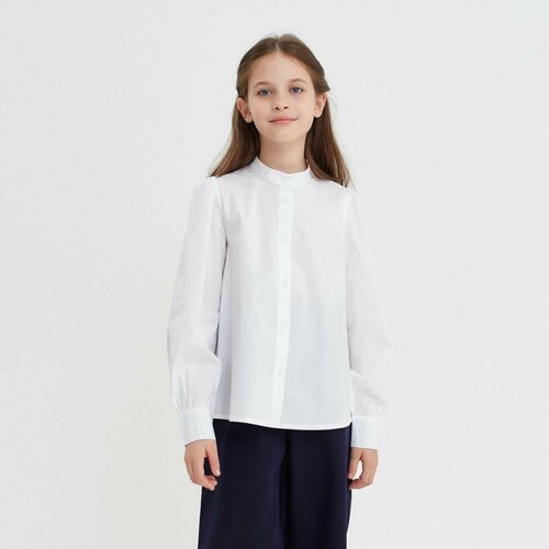 Школьная блуза Minaku, размер 128, белый школьная рубашка minaku размер 128 белый
