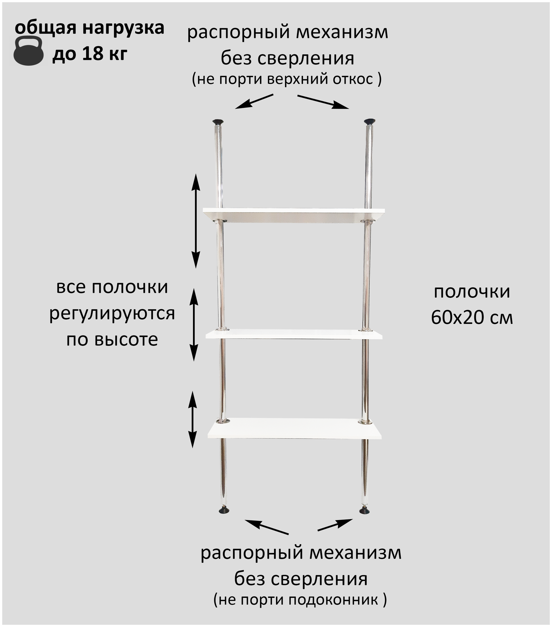Полка под цветы и рассаду, стеллаж на подоконник(окно) Л-3п. Высота 155-160 см. Полки 60х20 см. Цвет белый. — фото 1