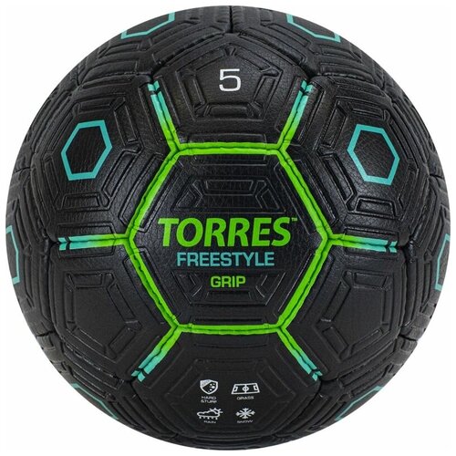фото Мяч футбольный torres freestyle grip, 32 панели, цвет черный, зеленый, размер 5