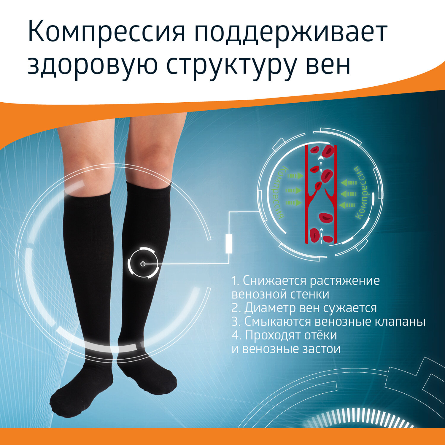 Гольфы компрессионные мужские B.well rehab JW-127, класс компрессии 2, размер 4/L, Nero