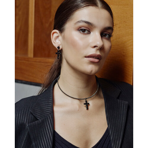 Серьги , бижутерный сплав, оникс, черный