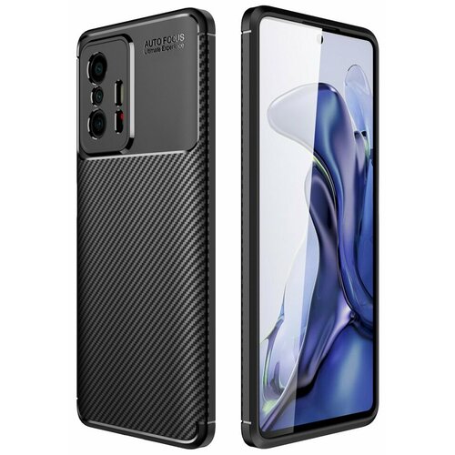 Накладка силиконовая для Xiaomi 11T / Xiaomi 11T Pro под карбон чёрная защитный чехол панель бампер mypads из силикона для xiaomi 11t 11t pro с матовой отделкой под карбон черная