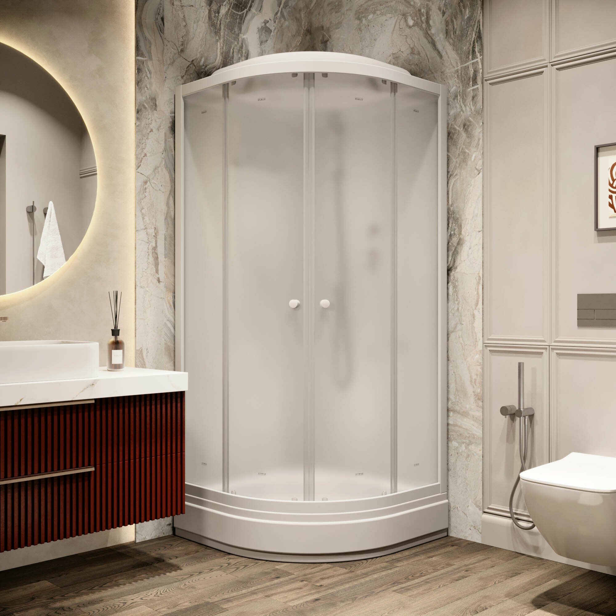 Душевая кабина Parly Bianco 85x85х215 профиль белый, стекло матовое - фото №20