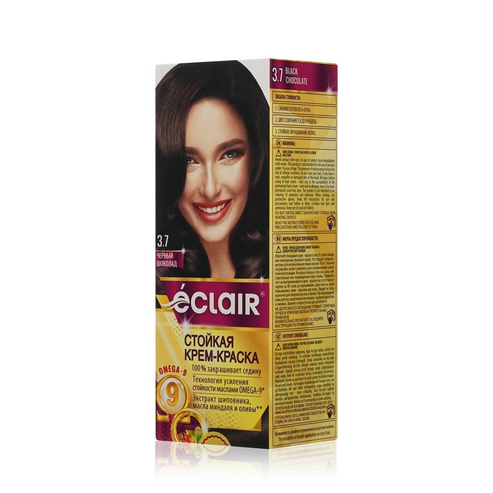 Краска для волос Eclair стойкая с маслами Omega-9, тон 3.7 Черный шоколад