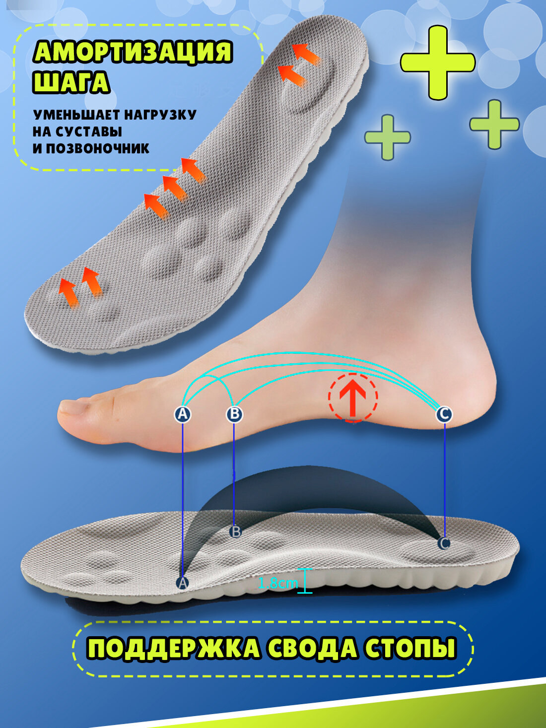 Стельки дышащие амортизирующие анатомические массажные Super Feet для обуви Размер 39-40 (26,5см)