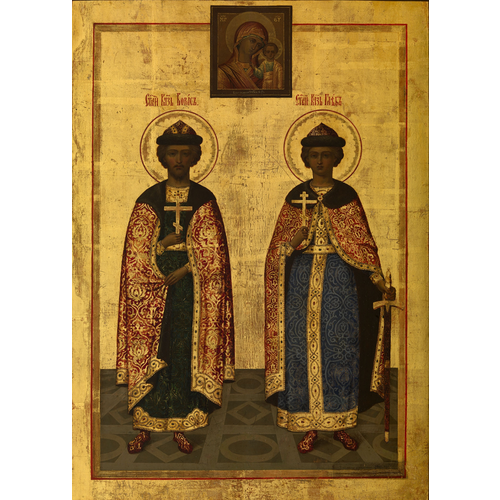 Святые Борис и Глеб деревянная икона на левкасе 40 см