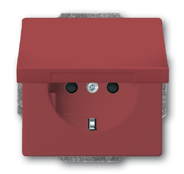 фото ABB BJE Solo 87 Розетка 2Р+E 10/16А 250В с крышкой solo toscana, красный