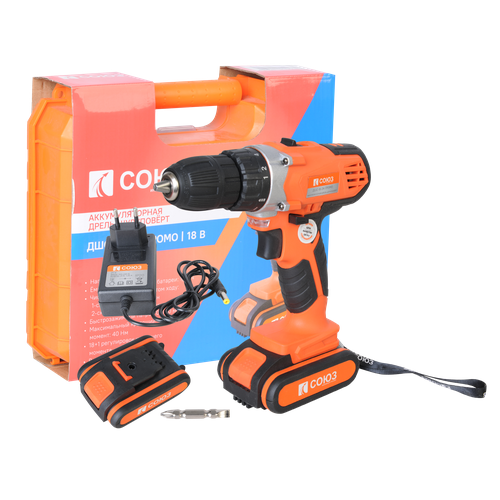 Аккумуляторный шуруповерт СОЮЗ ДШС-18-2К-ПРОМО 412300₽