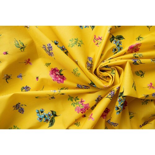 Ткань желтый поплин с цветами