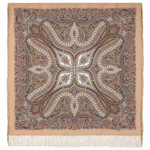 фото Платок павловопосадская платочная мануфактура,130х130 см, коричневый, бежевый