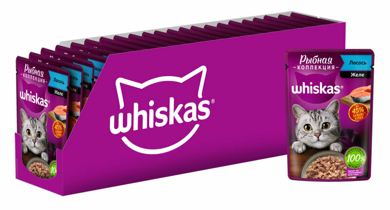 Корм влажный Whiskas полнорационный «Рыбная коллекция» для взрослых кошек, с лососем, 28шт х 75г