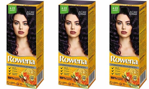 Стойкая крем-краска для волос Rowena, тон 6.22 баклажан, 115 мл, 3 шт.