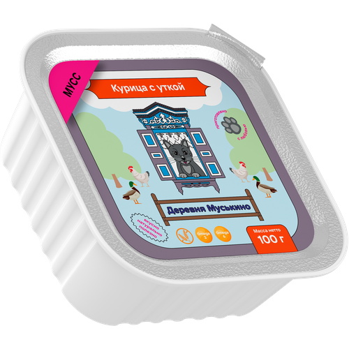 Деревня Муськино. Корм для кошек. Мусс. Курица с уткой, 100г*10
