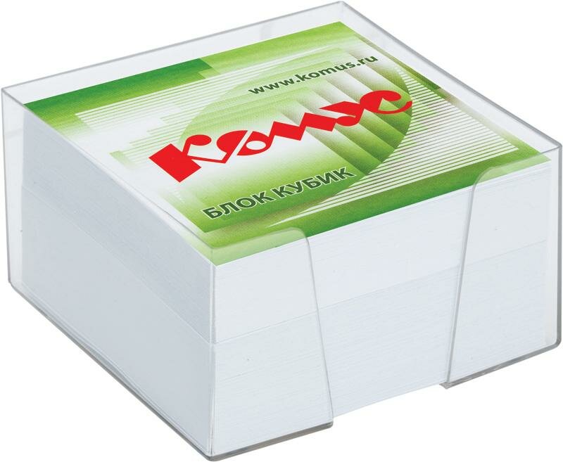 фото Блок для записей 90x90x50 мм в боксе белый Комус (плотность 100 г/кв. м)
