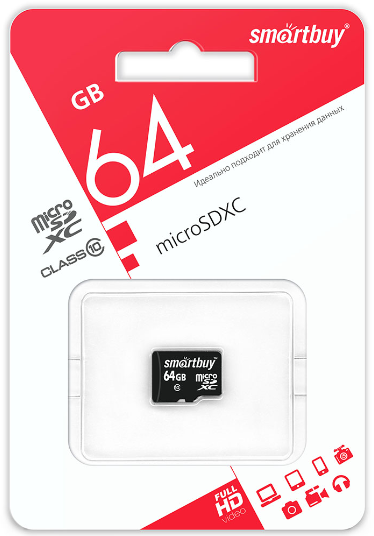 Карта памяти MicroSD 64 Гб / SD карта SmartBuy 64GB Class 10 без адаптера SB64GBSDCL10-00LE ( Карта памяти микро СД для телефона, для смартфона)