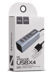 Переходник Hoco HB1 USB концетратор на 4 USB черный