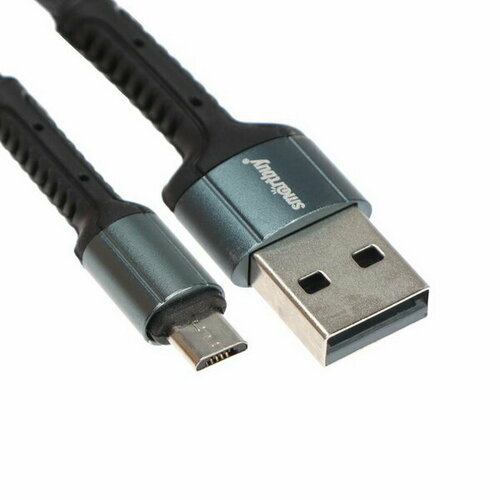 Кабель S26, microUSB - USB, 3 А, 1 м, быстрая зарядка, нейлоновая оплетка, серый