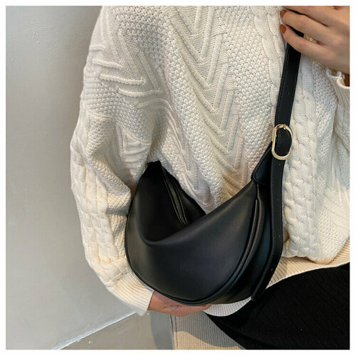 Сумка багет ECS, фактура гладкая, черный