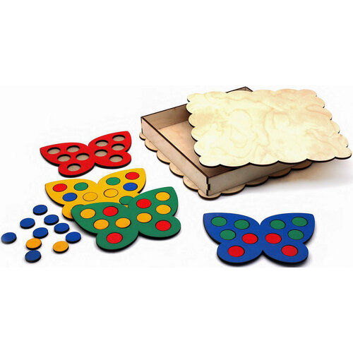 Развивающая игра деревянная мозаика-сортер Smile Decor Бабочки, 40 кружочков