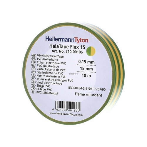 Скотч 10м 15мм зелено-желтый Flex 15GNYE15x10m – Hellermann Tyton – 710-00106 – 4031026401690