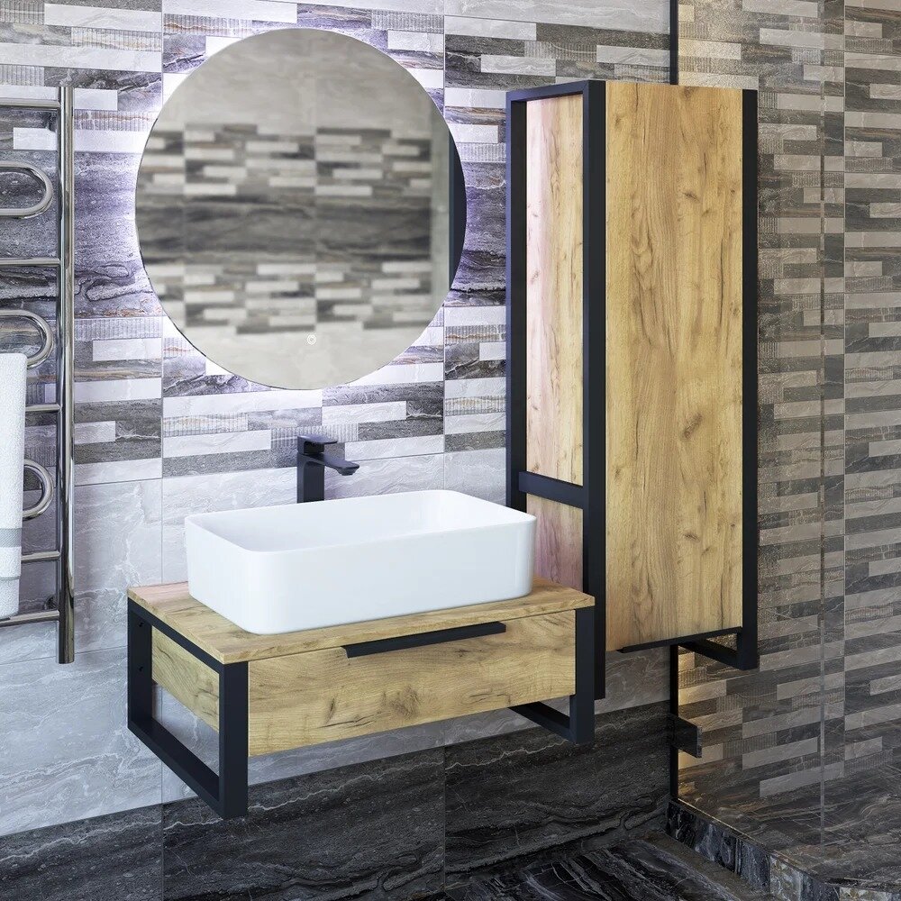 фото Шкаф-пенал Sanflor Гард 45, подвесной, дуб крафт золотой, черный С22583