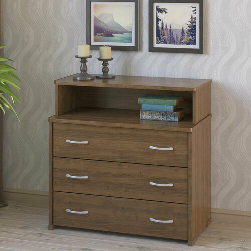 Широкий комод с 3 ящиками и открытой полочкой МагМебель ТмКМ-3Н орех