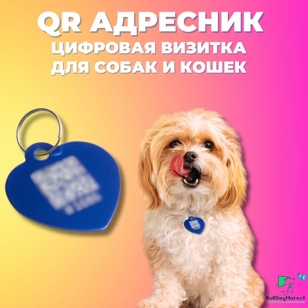 Адресник для собак и кошек с гравировкой QR кода сердечко