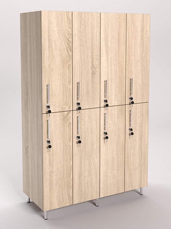 Шкаф для раздевалок 4-секционный 8ми-местный, Дуб Сонома 120 x 52 x 190 см