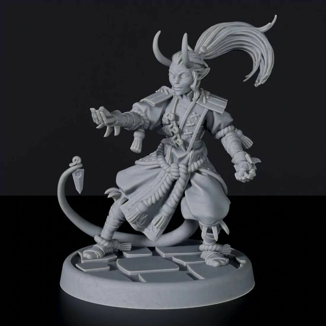 Миниатюра D&D 'Тифлинг монах ' масштаб 32 мм (DnD, Dungeons & Dragons, ДнД, Подземелья и Драконы, Pathfinder)