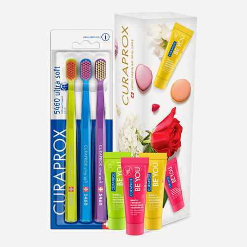 Изображение товара Curaprox Набор "Трио" салатовый-голубой-фиолетовый зубные щетки + пасты