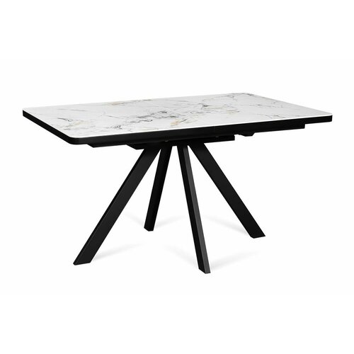 Стол обеденный керамический раздвижной NORWAY 140 LUCKY CER на металлокаркасе, столешница керамика, цвет белый нефрит (глянец), черный каркас, 140(180)х85 см