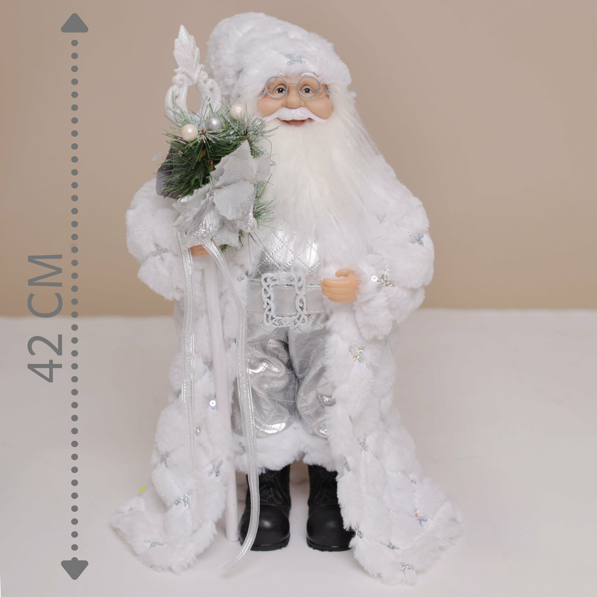 Новогодняя фигурка Дед Мороз в белой шубе, 42 см