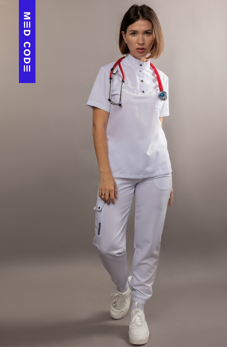 Медицинский костюм женский белый цвет 48 р-р