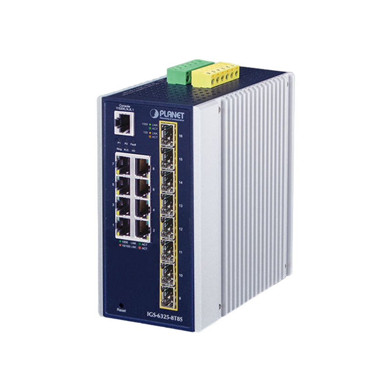 Коммутатор/ PLANET IGS-6325-8T8S IP30 Industrial L3 8-Port 10/100/1000T + 8-port 1G/2.5G SFP Full Managed Switch (-4