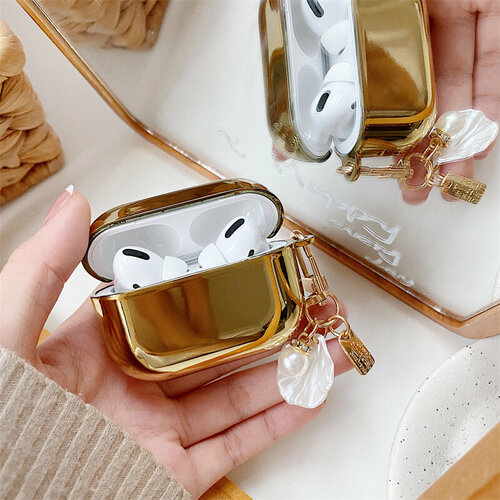 Чехол для AirPods Pro с брелоком с жемчужиной золотистый, золотой
