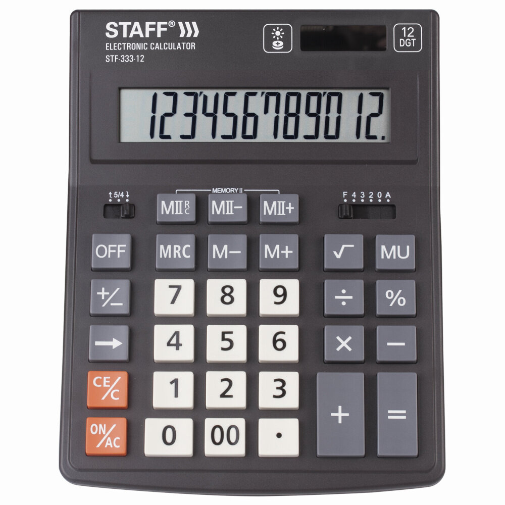 Калькулятор настольный STAFF PLUS STF-333 (200x154 мм) 12 разрядов двойное питание 250415