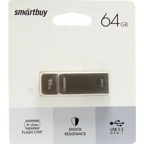 Флешка 64 ГБ USB 3.0/3.2 Smartbuy M1 Metal Grey флешка smartbuy m1 metal usb 3 0 64 гб серебристый