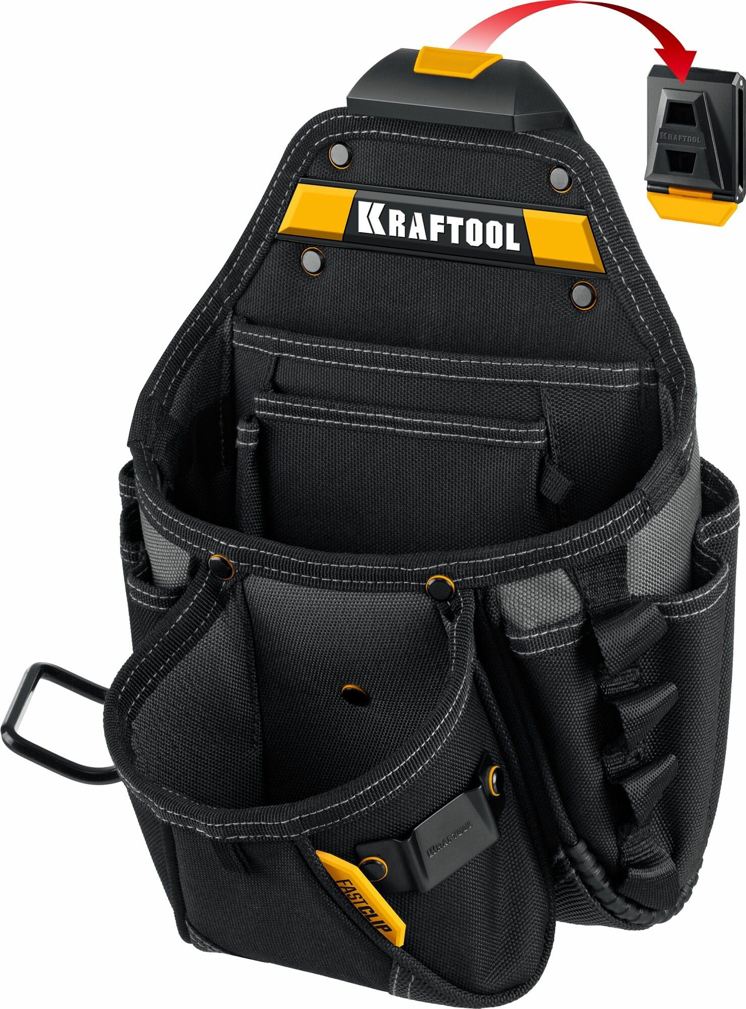 KRAFTOOL KP-27 с быстросъёмным креплением FastClip, 27 карманов и петли, 350 х 260 мм, поясная сумка (38773)