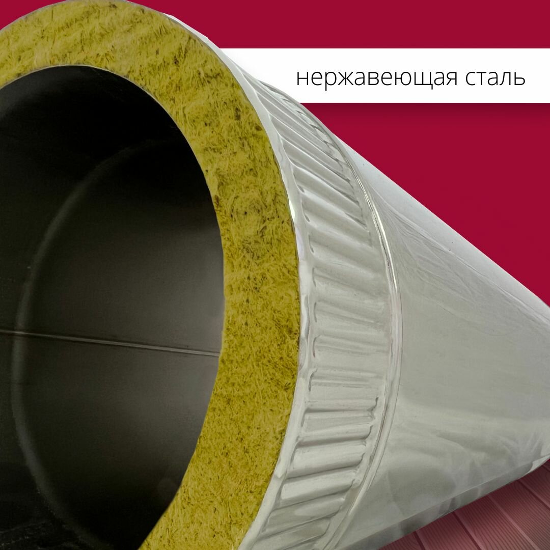 Изображение Труба сэндвич для дымохода изолированная L250 двухконтурная D250-350 (304-0,5/430-0,5) росстин