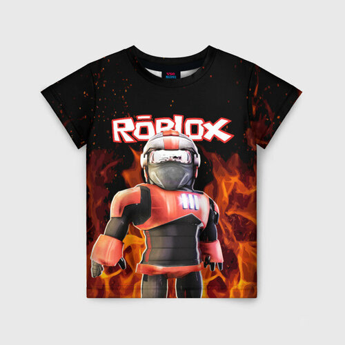 Детская футболка 3D Roblox fire Роблокс огонь пожарный, 128 см (7-8 лет), белый