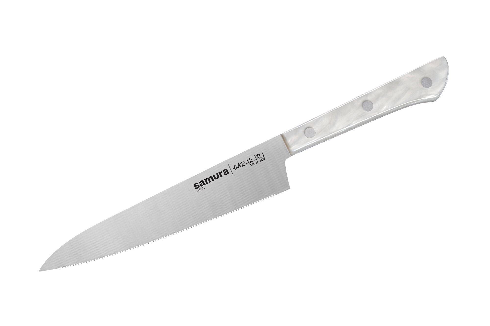 Нож кухонный "Samura HARAKIRI" универс. серрейтор 150 мм, кор.-стойк. сталь,белый акрил, SHR-0024AW