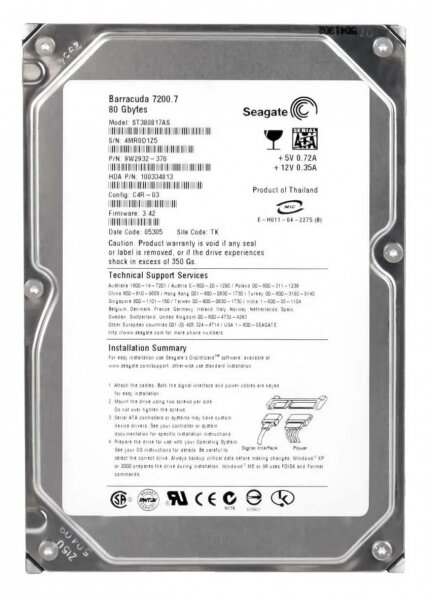 Жесткий диск Seagate ST380817AS 80Gb 7200 SATA 3.5" HDD