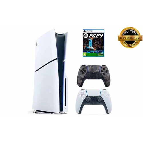Игровая приставка Sony PlayStation 5 Slim с дисководом 1 ТБ два геймпада белый и камуфляжный Fifa 24 8400000₽