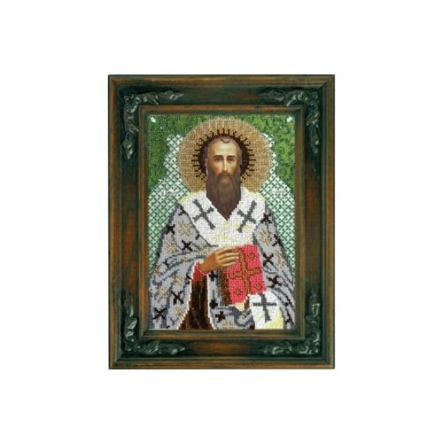 Набор для вышивания бисером с нанесенным рисунком и фоном Вышиваем бисером, икона, Святой Василий Великий, 18*27см