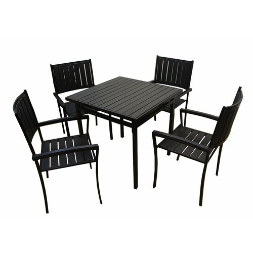 Набор мебели Гамма-800 арт. НК-1980/НК-1981 черный, (4 стула+квадр. стол 3уп.)(полимерн. доска, серый)