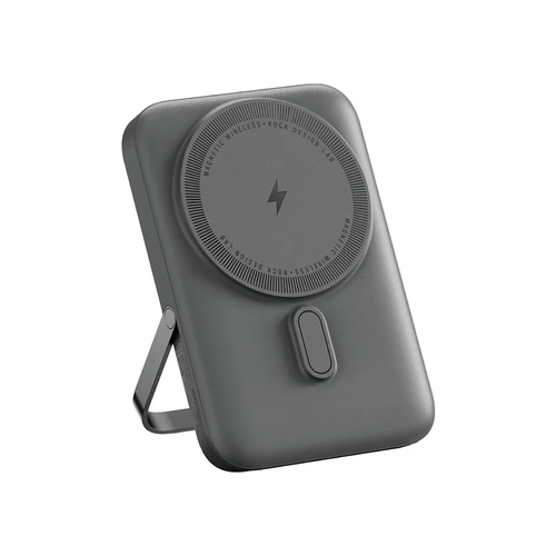ROCK Внешний аккумулятор P20 SE Magnetic Holder Wireless Power Bank 10 000 Mah. 15W PD20W, 10000 мАч, серый металлик, темно-серый темный, серый