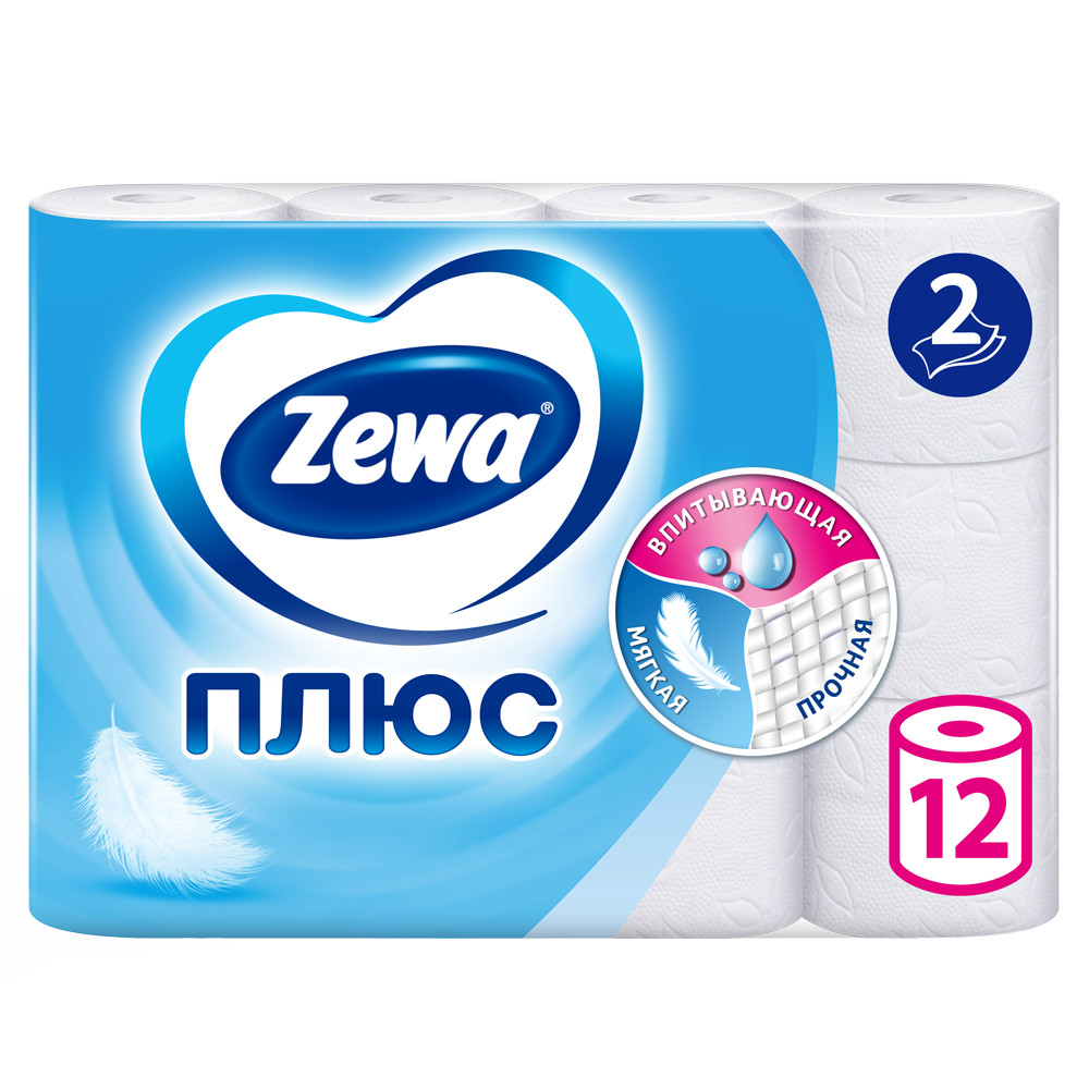 Туалетная бумага Zewa Плюс Без аромата, 2 слоя, 12 рулонов